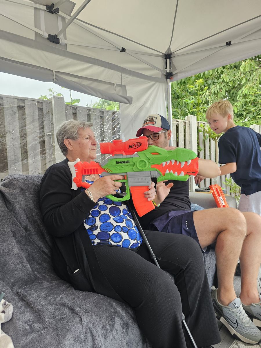 Nerf battles in the garden