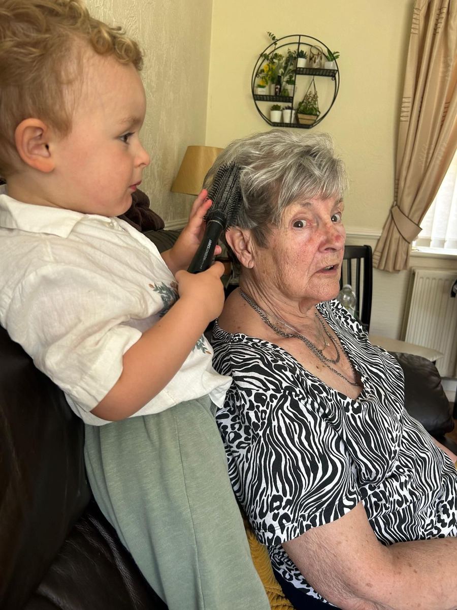 Having her hair done